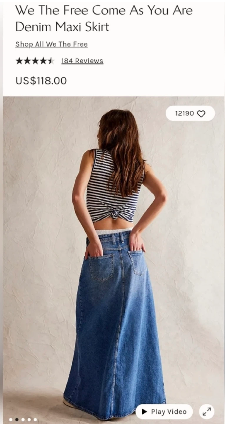 We The Free Denim Maxi Skirt Size 14 Sapphire Blue
