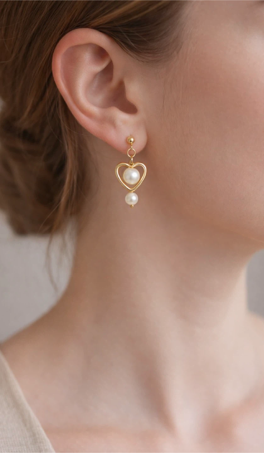 Gold-tone Heart Earrings with Pearls - photo 2