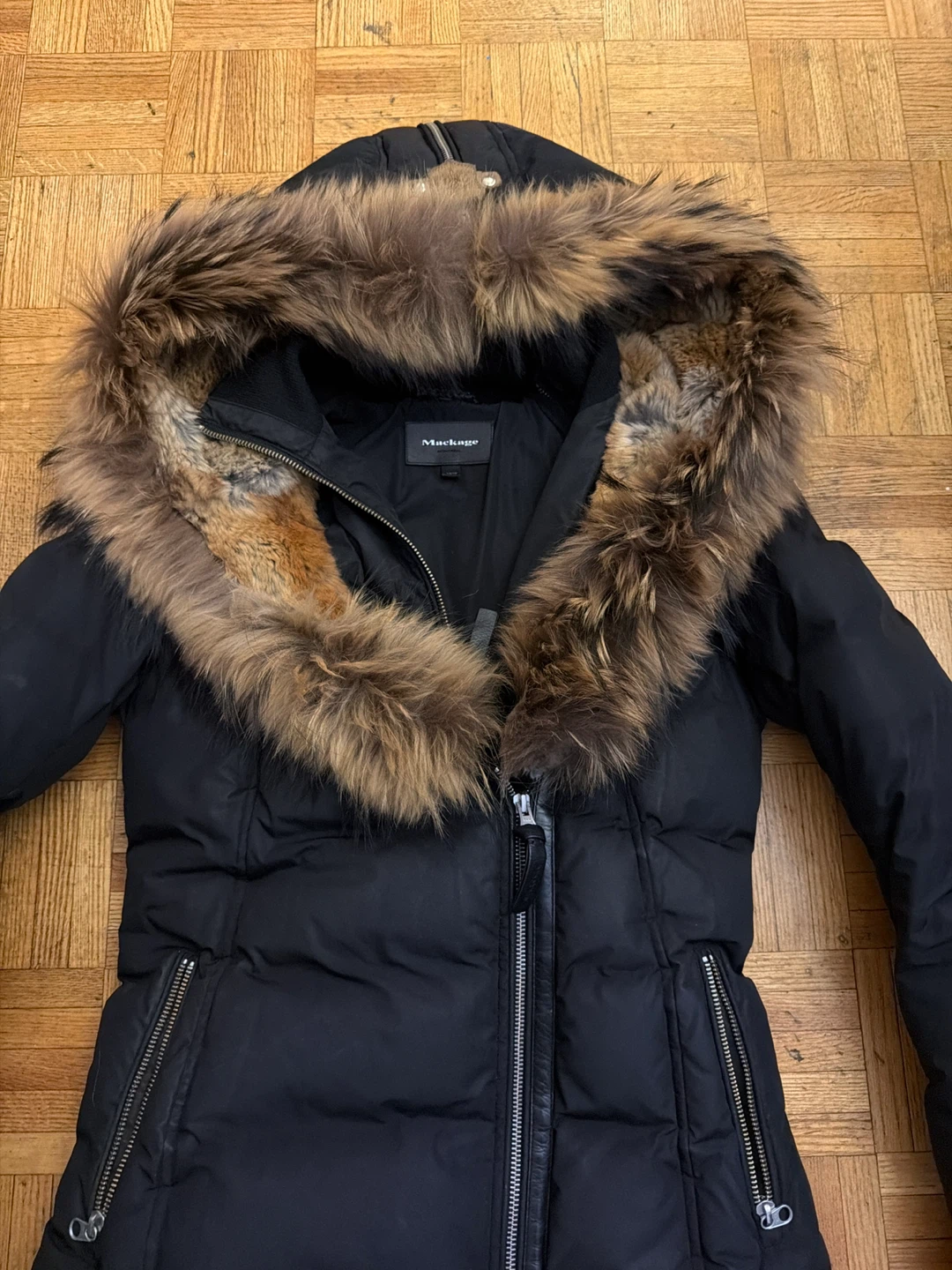 MACKAGE Black Down Winter Puffer Coat with Fur Hood