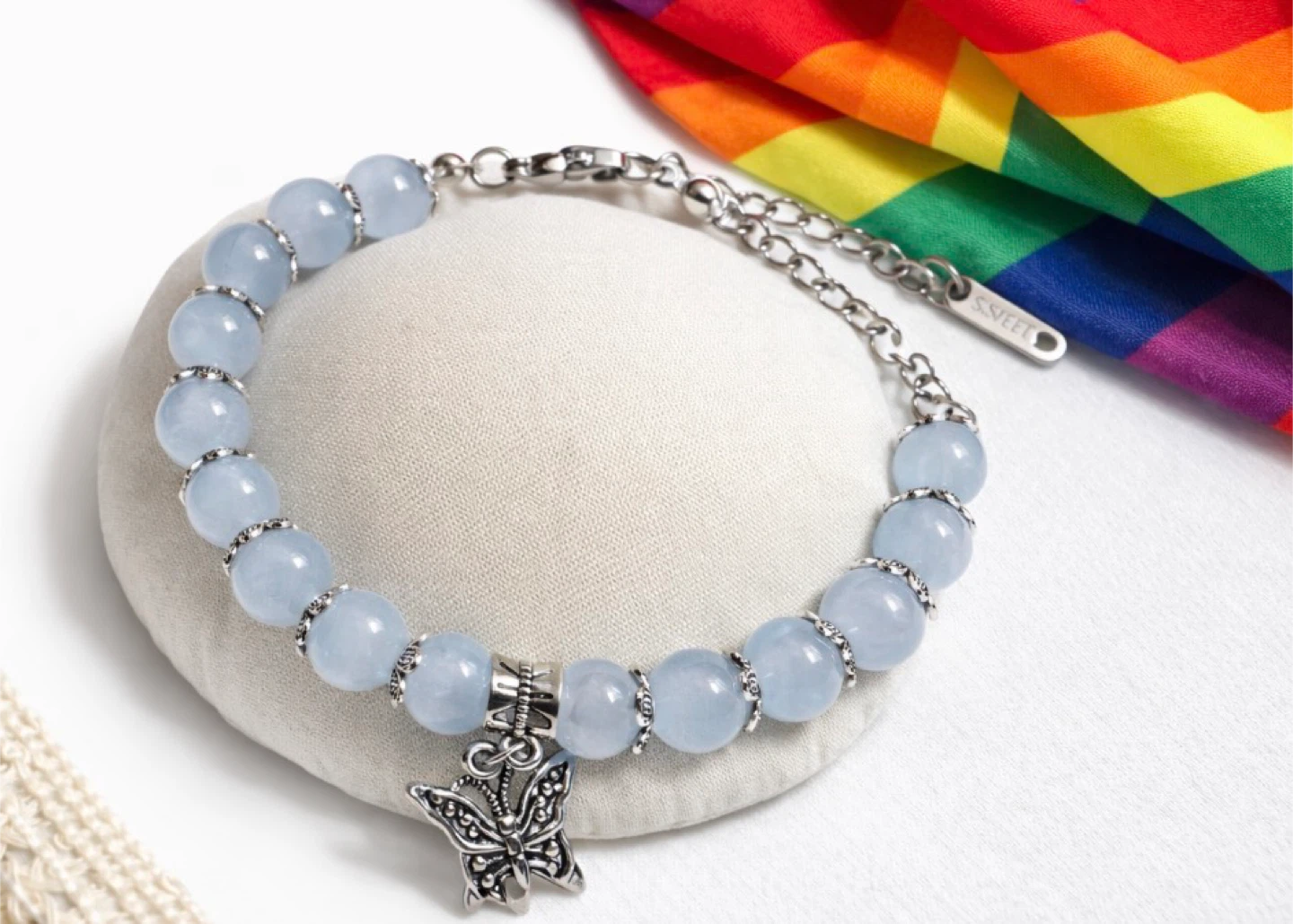 Gemstone Beaded Bracelet with Butterfly Charm