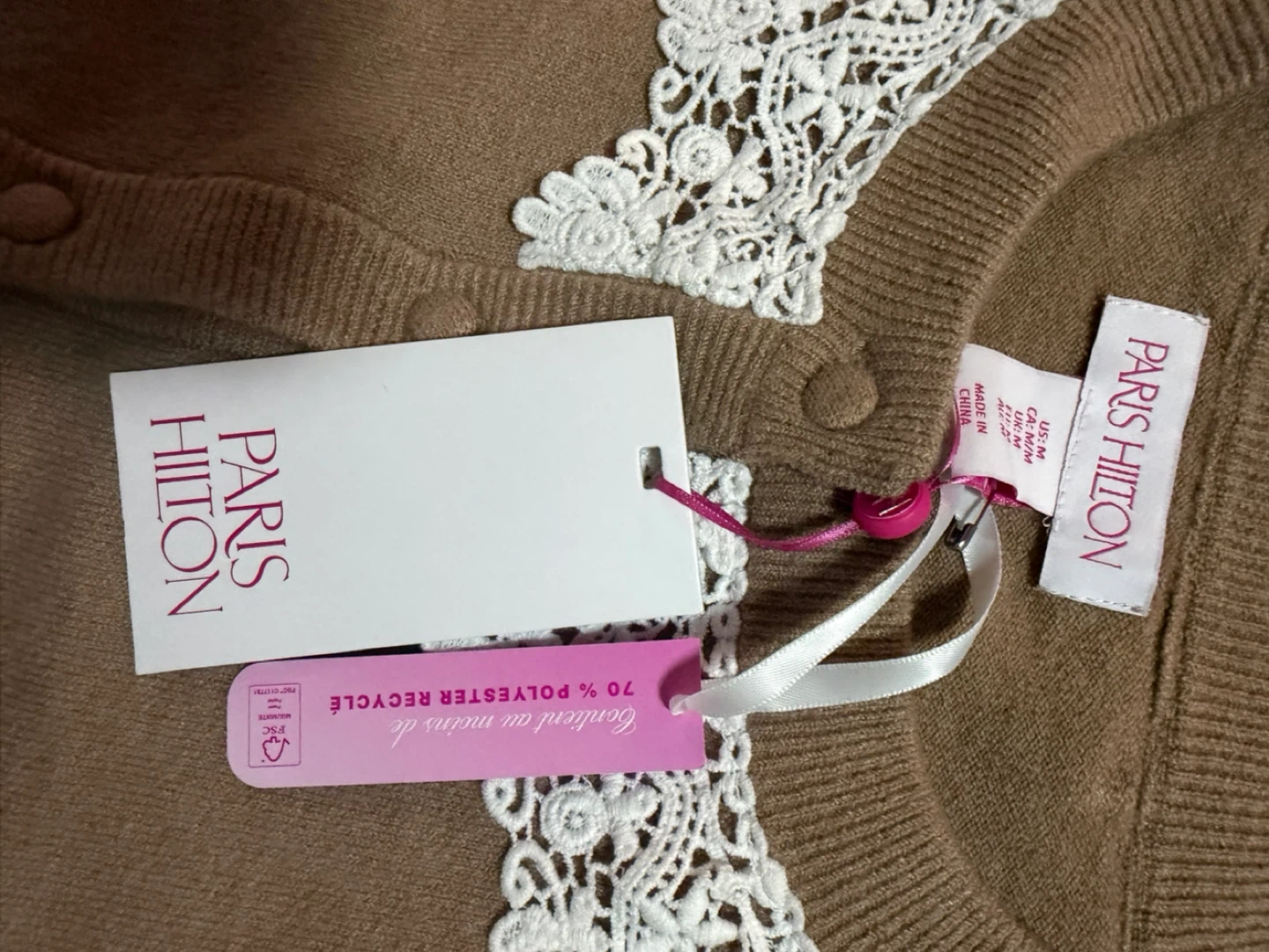 Paris Hilton Cardigan with Lace Collar - Size M - photo 3