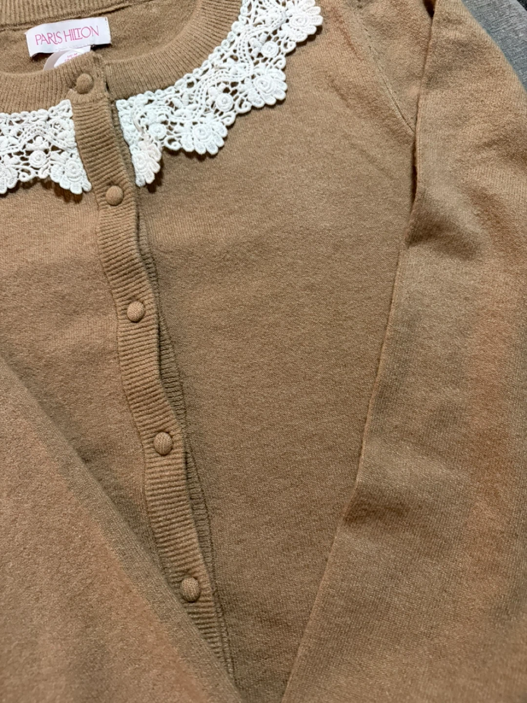 Paris Hilton Cardigan with Lace Collar - Size M