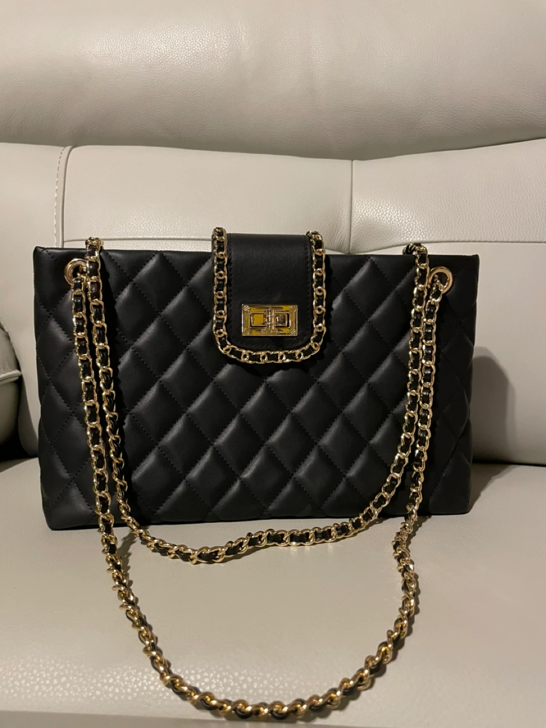 Genuine Cowhide Leather Quilted Chain Shoulder Bag - photo 2