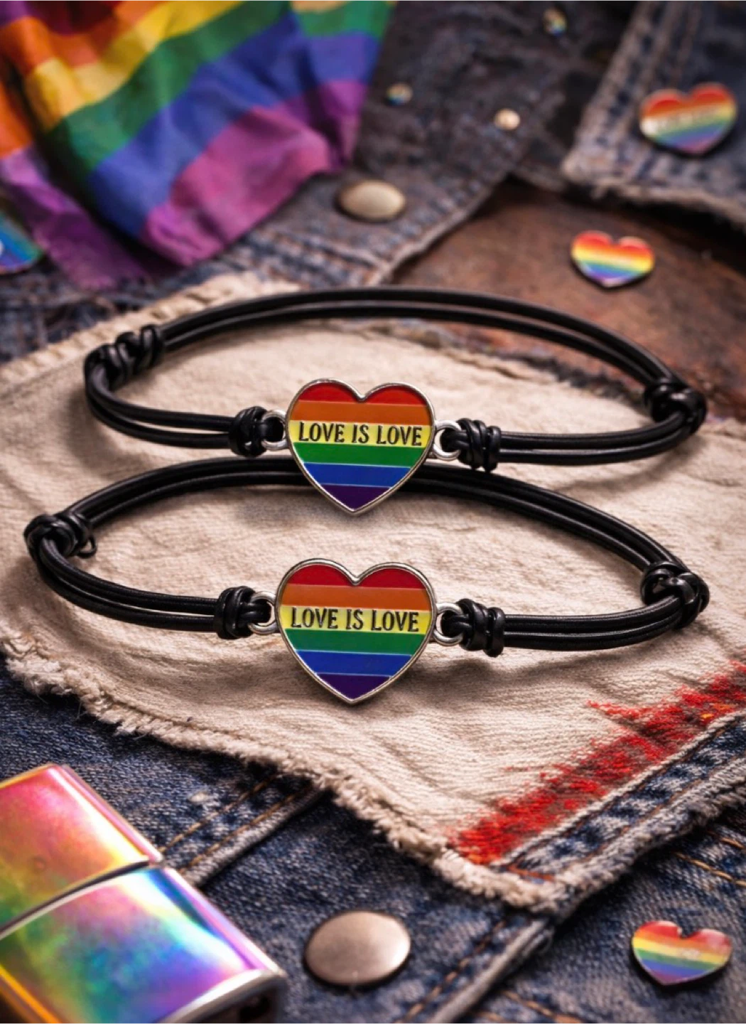 Love is Love Rainbow Heart Bracelets - Set of 2