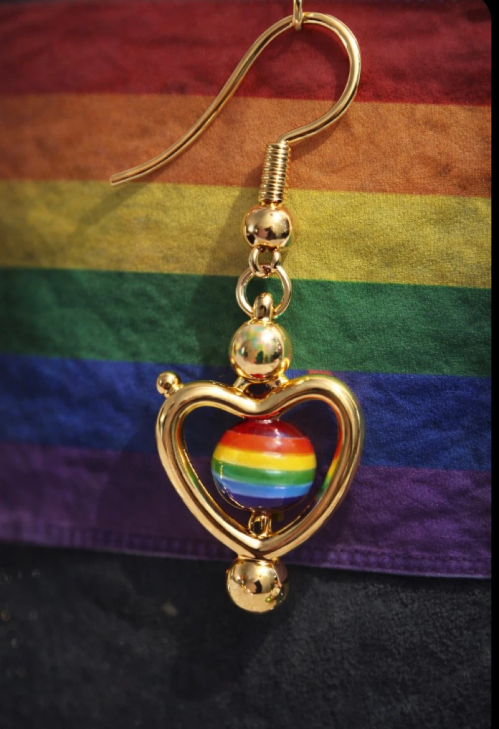 Gold Rainbow Heart Dangle Earrings