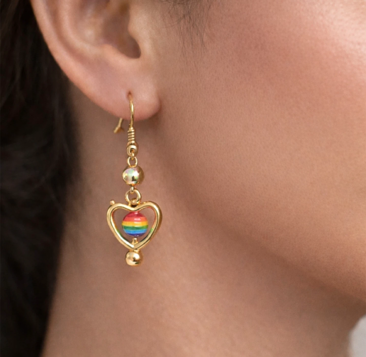 Gold Rainbow Heart Dangle Earrings - photo 2