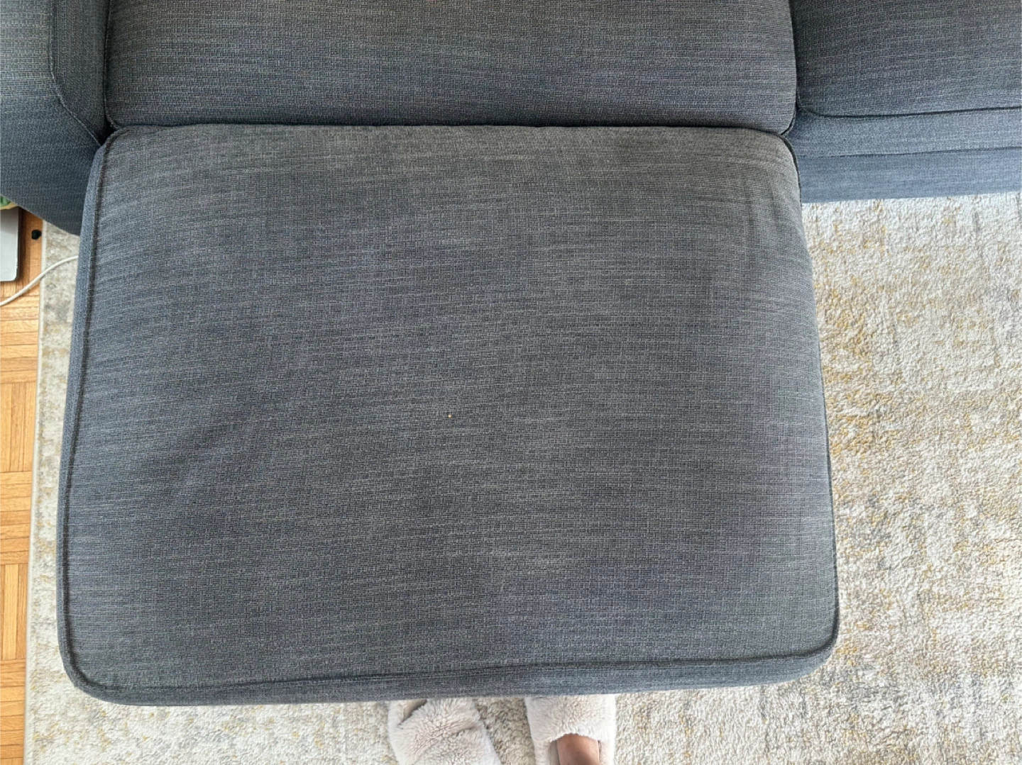 Dark Gray Ikea Sectional Sofa with Chaise and Yellow Pillows