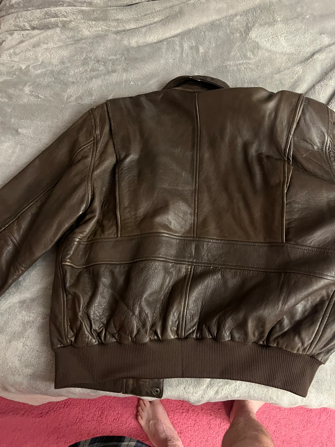 Brown Leather Bomber Jacket with World Map Lining - photo 2