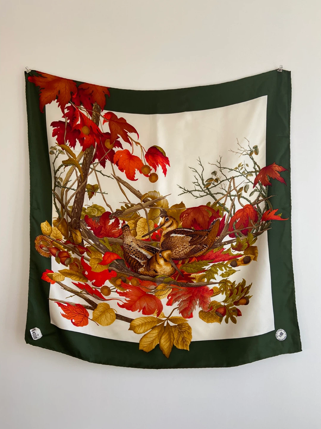 Mantero Silk Scarf Autumn Birds and Leaves 🏆