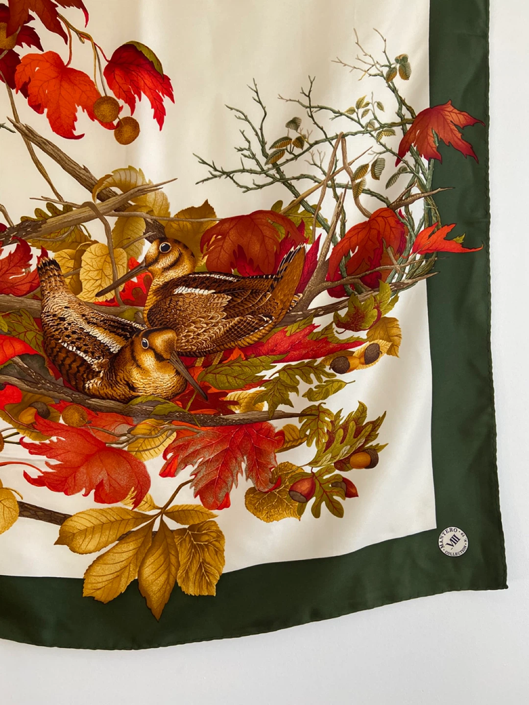 Mantero Silk Scarf Autumn Birds and Leaves 🏆 - photo 2