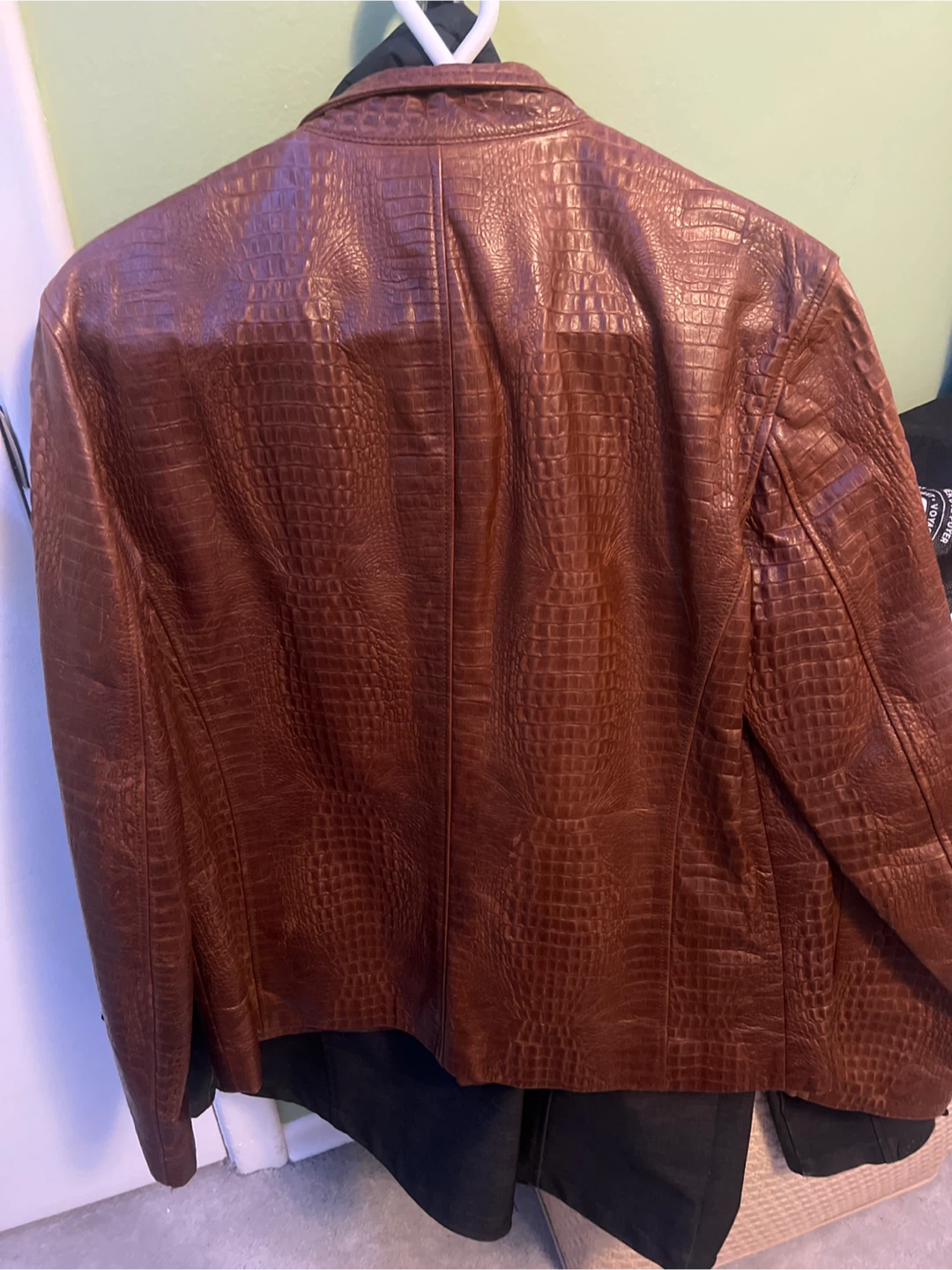 Armani Collezioni Brown Croc Embossed Leather Jacket Size 40 - photo 3