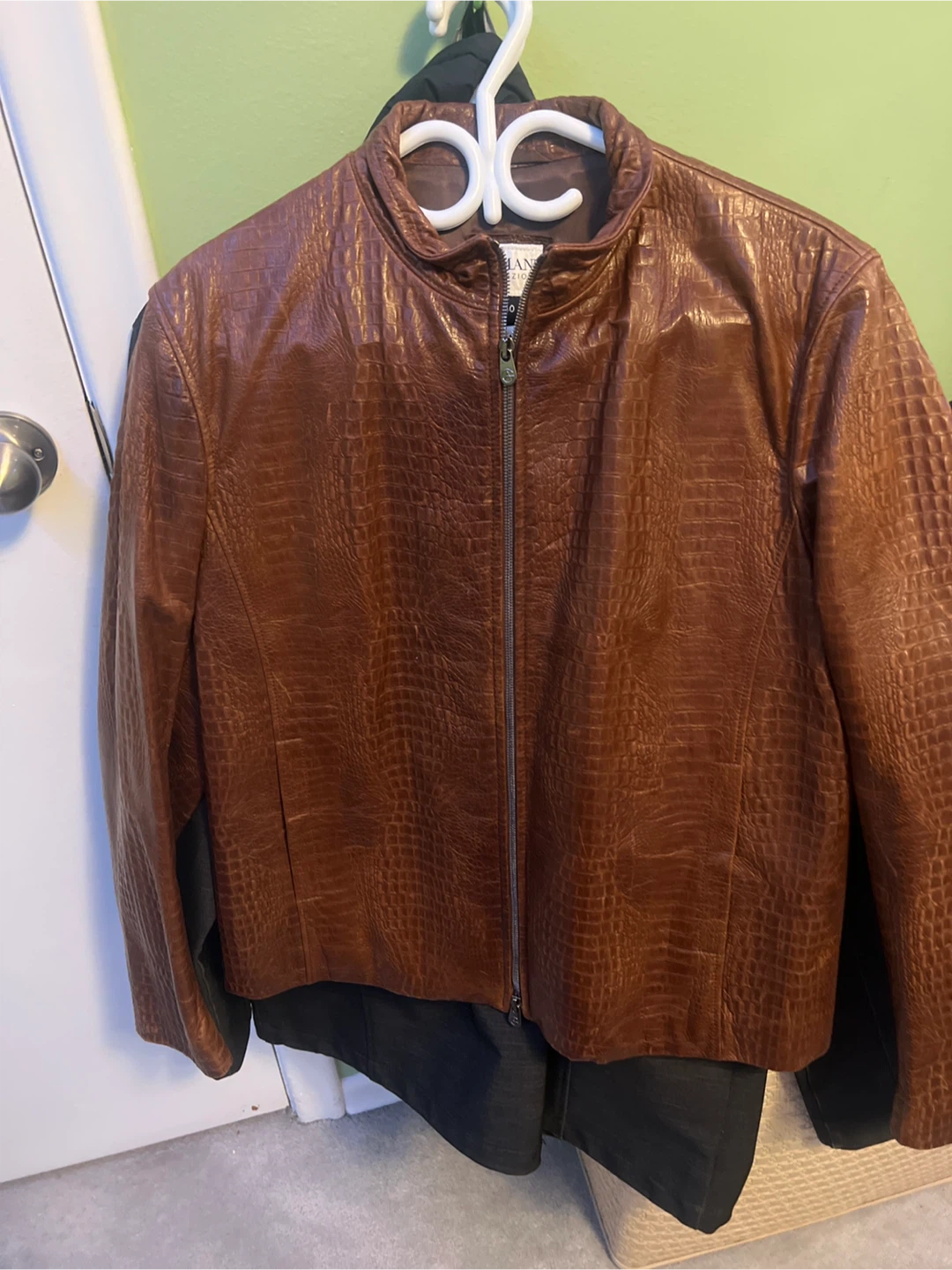 Armani Collezioni Brown Croc Embossed Leather Jacket Size 40 - photo 2