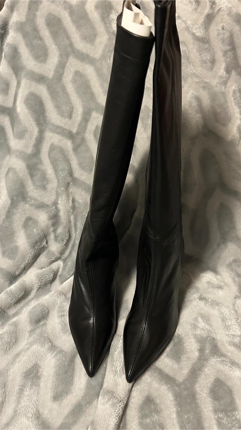 L'Intervalle Black Leather Pointed Toe Heeled Boots🏆 - photo 3