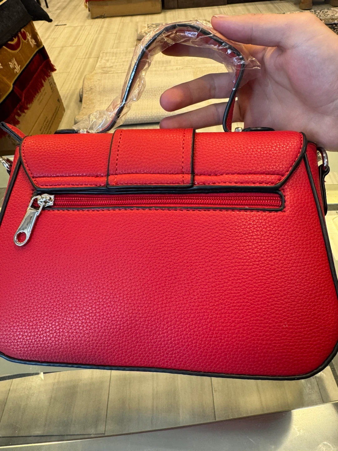 Red Faux Leather Handbag