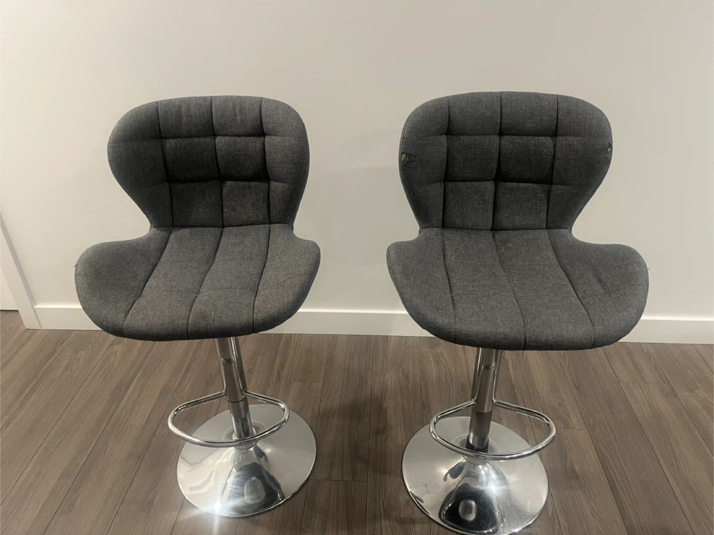 Set of 2 Grey Upholstered Bar Stools