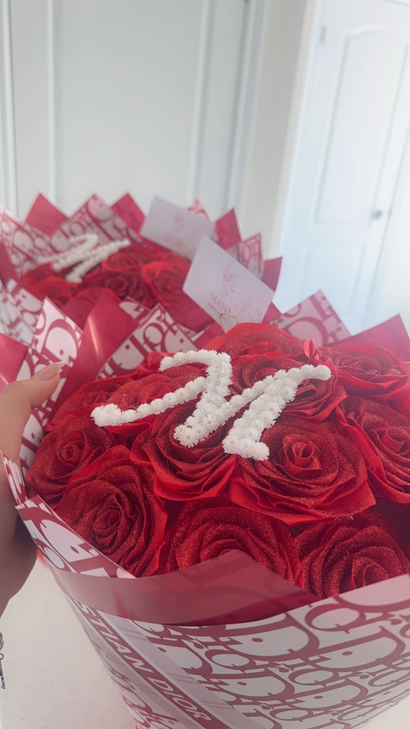 Red Rose Bouquet with 'M' Initial - photo 5