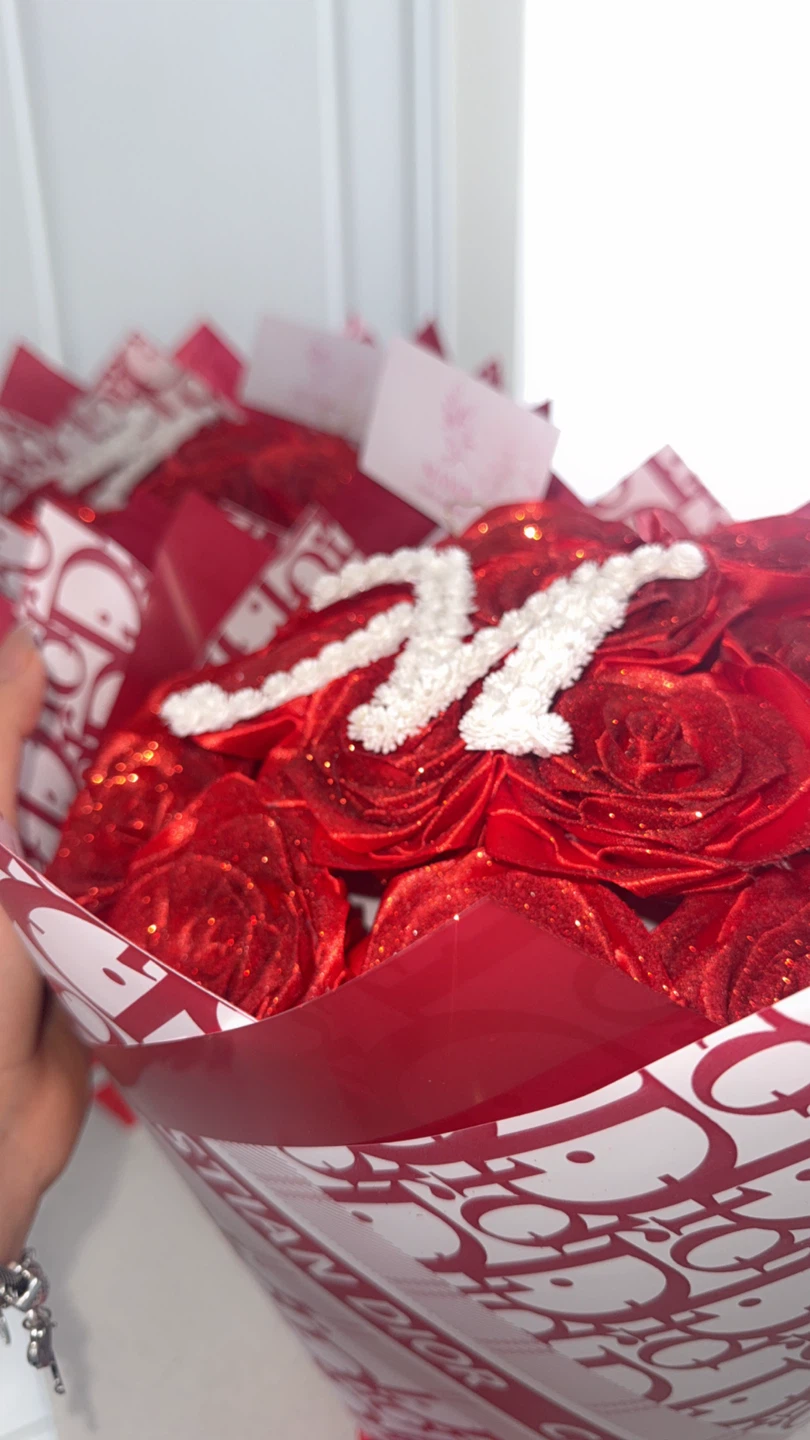 Red Rose Bouquet with 'M' Initial - photo 4