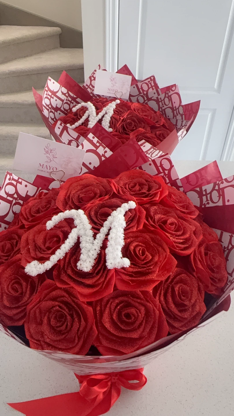 Red Rose Bouquet with 'M' Initial - photo 2