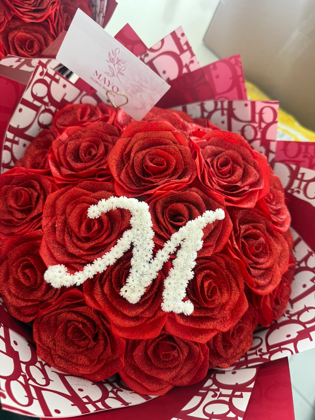 Red Rose Bouquet with 'M' Initial - photo 3