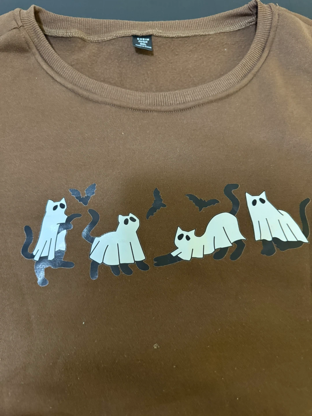 SHEIN CURVE Brown Cat Ghost Print Sweatshirt Size 3XL