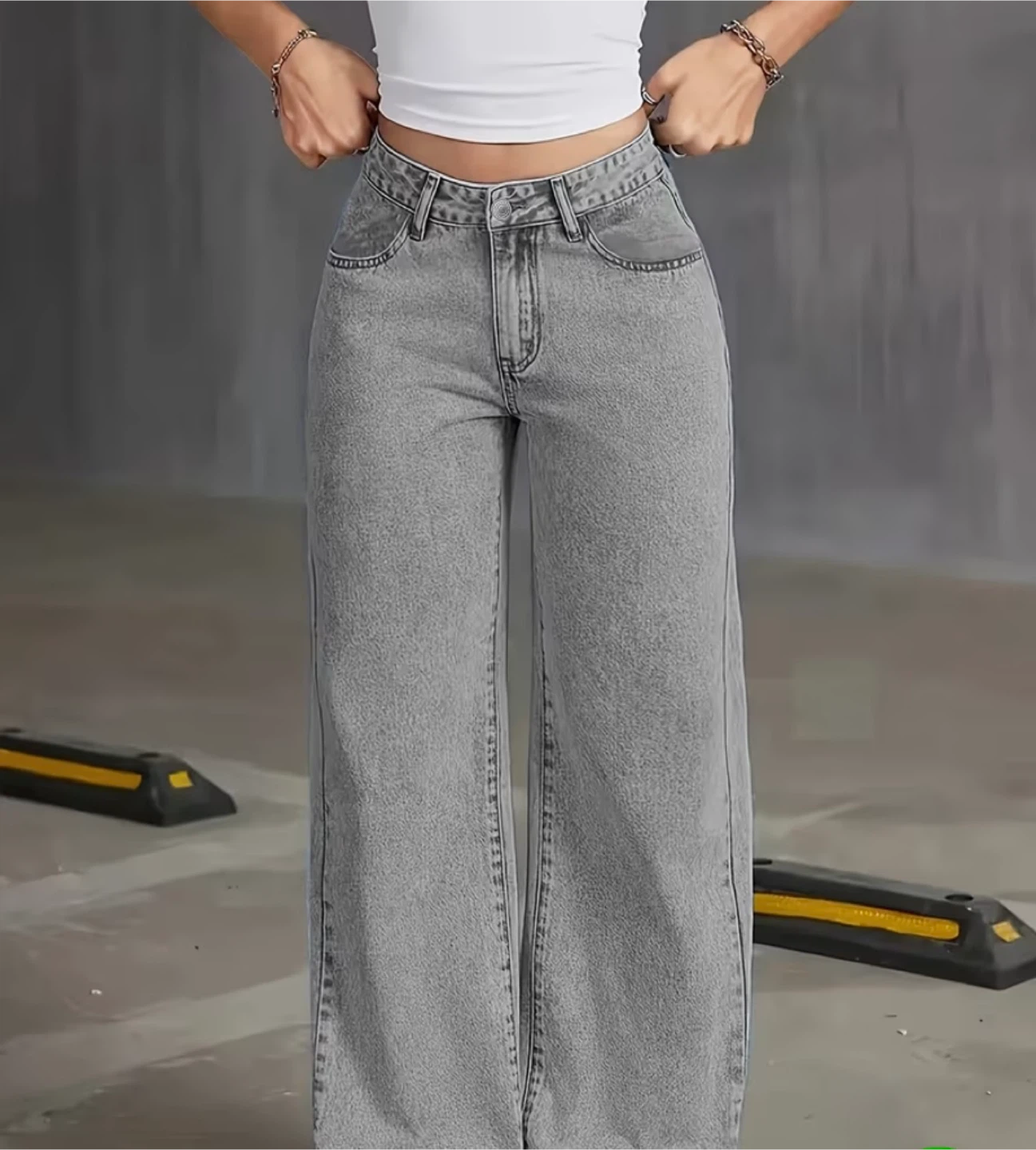 New Grey Wide Leg Jeans