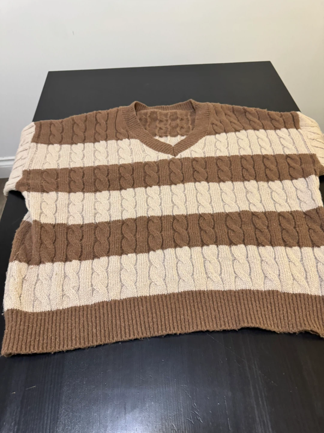 Brown and Cream Striped Cable Knit Sweater - photo 3