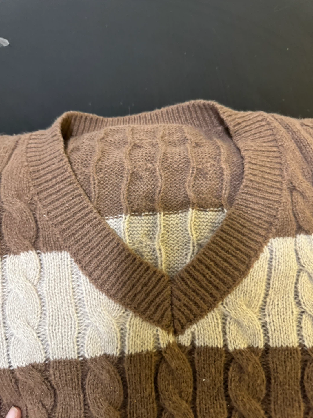 Brown and Cream Striped Cable Knit Sweater - photo 2