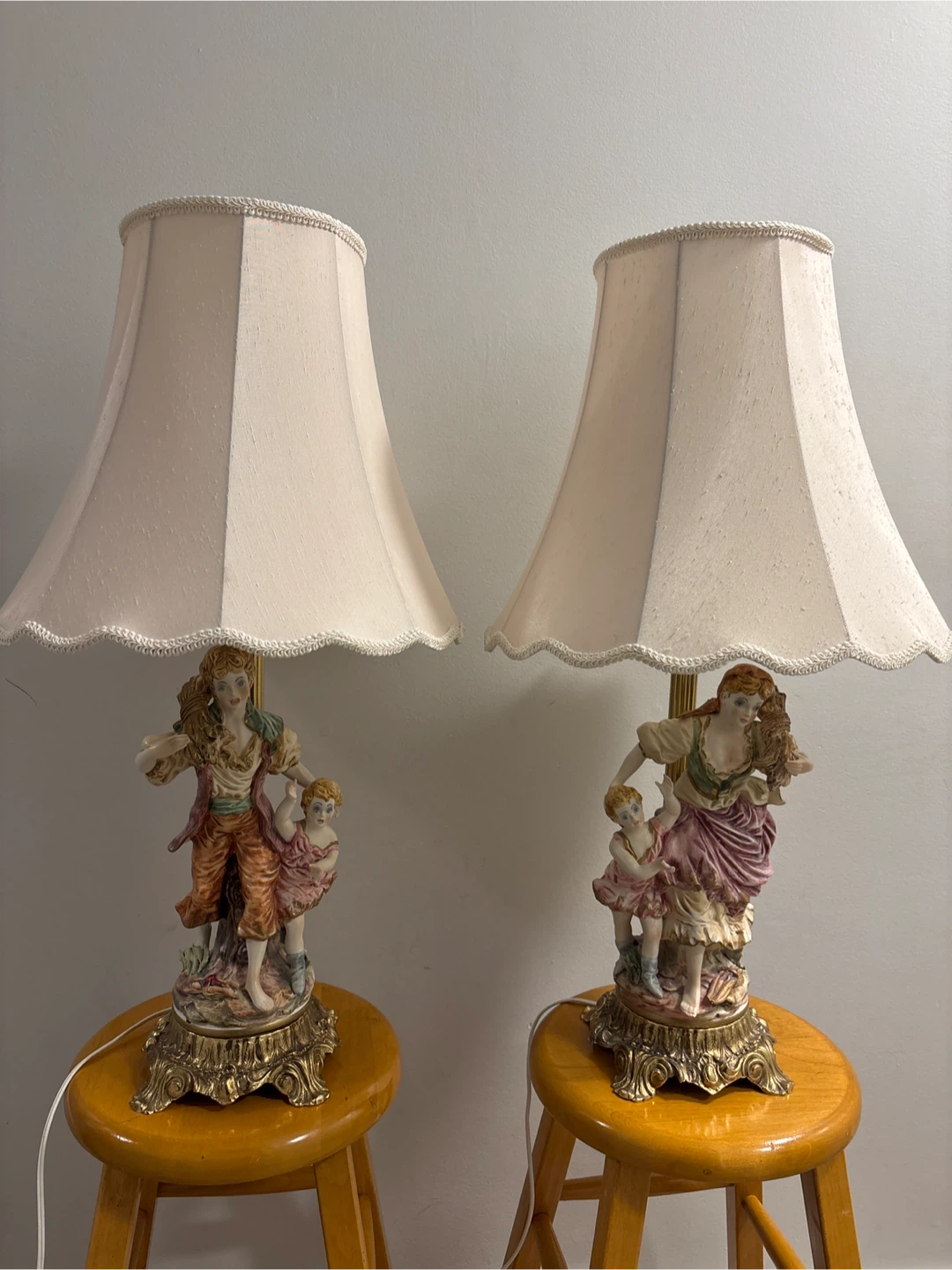 Pair of Vintage Porcelain Figurine Table Lamps
