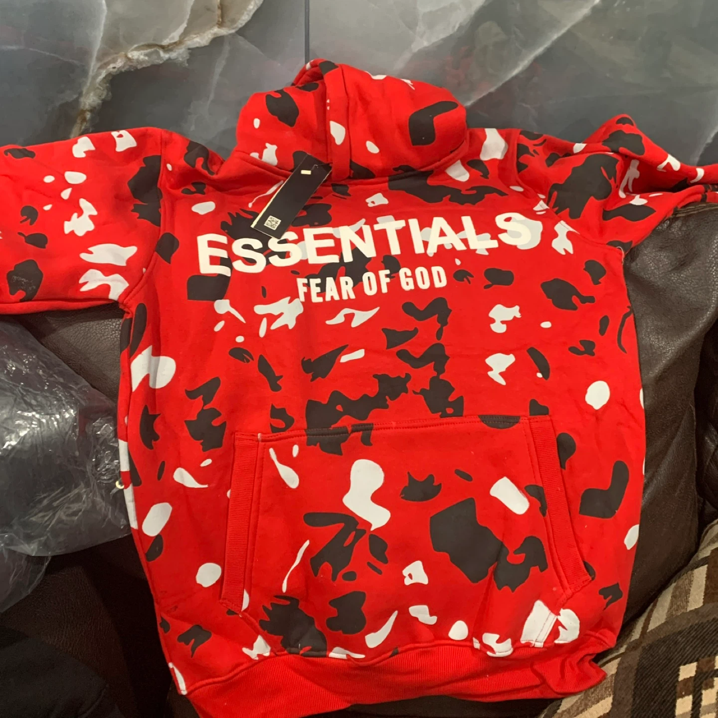 Fear of God Essentials Hoodie Red Camo XL