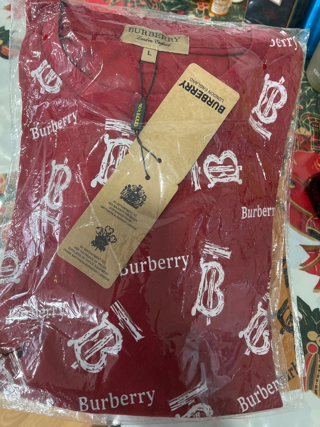 Burberry London England Red Graphic T-Shirt Size L