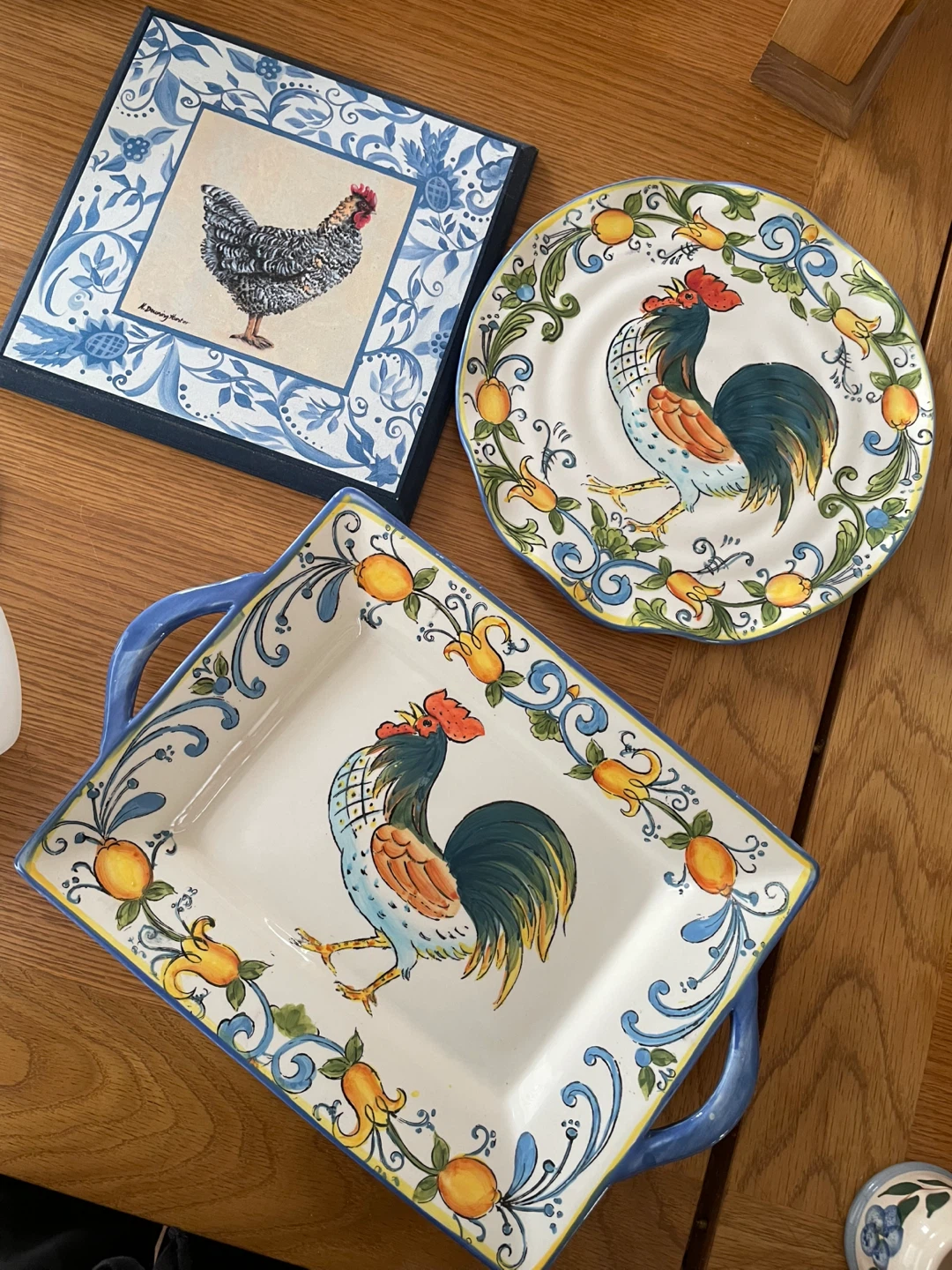 Rooster Decorative Plate and Serving Tray Set