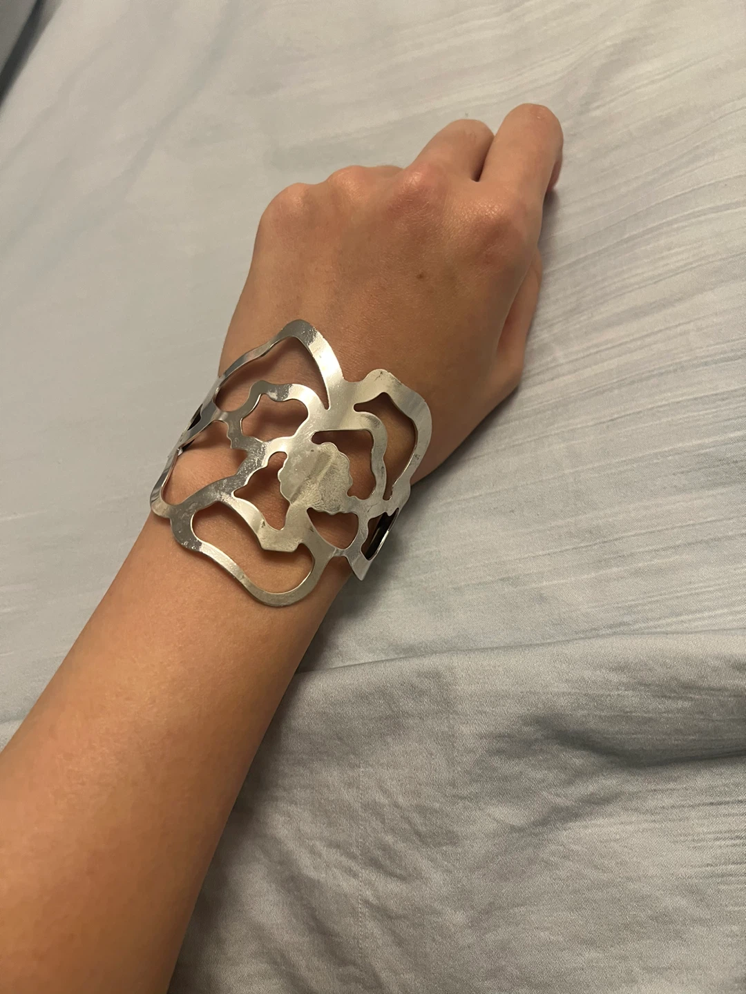 Silver Tone Floral Cuff Bracelet