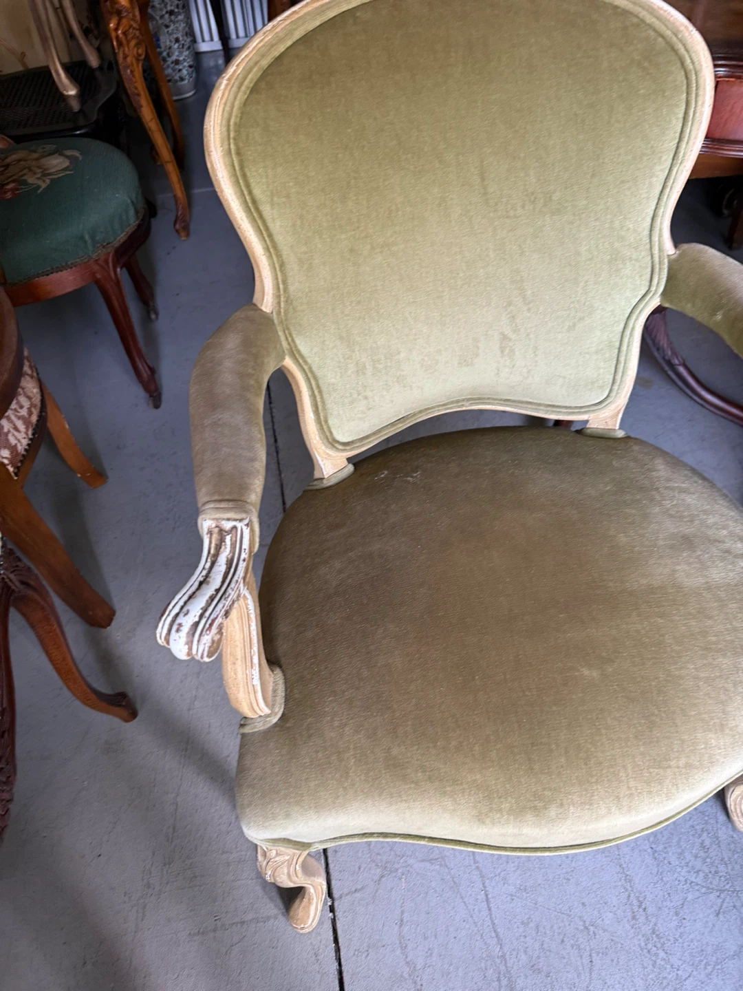 Vintage Accent French Armchair - Green Velvet - photo 2