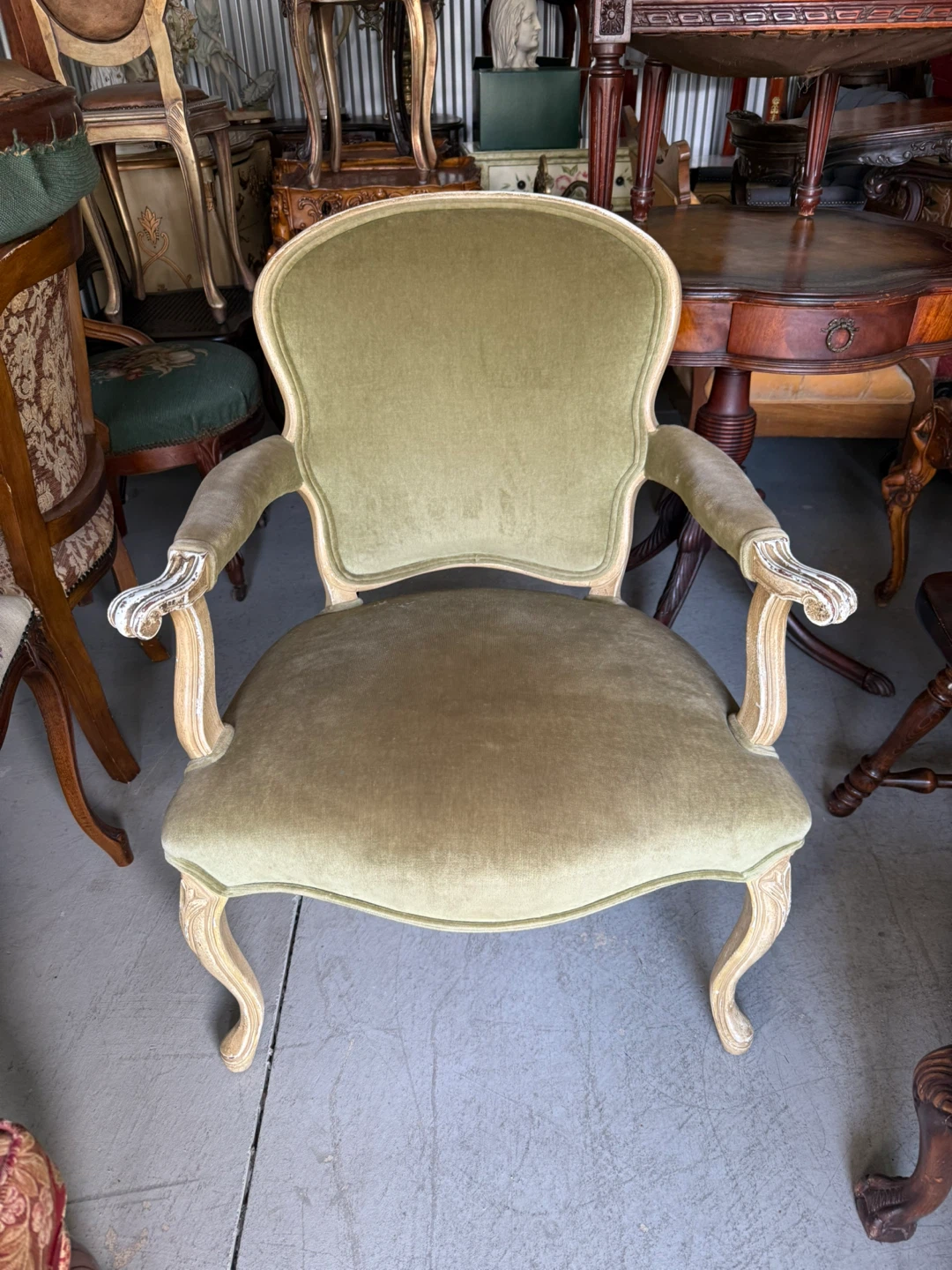 Vintage Accent French Armchair - Green Velvet