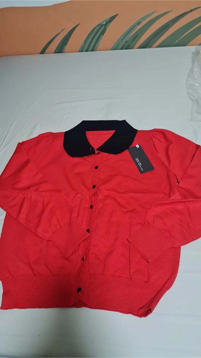 Red Cardigan w/ Black Velvet Collar (M-L), brand new