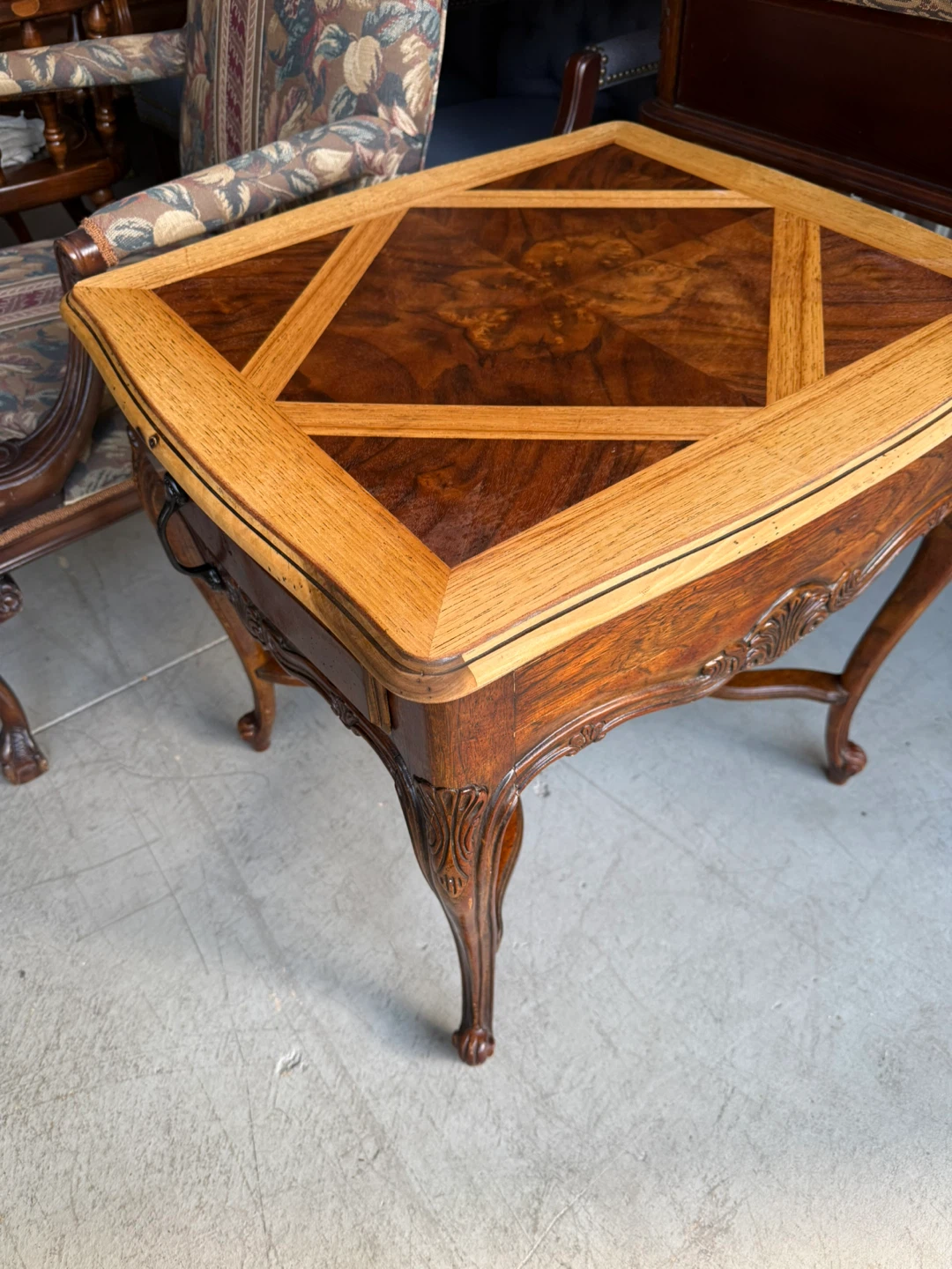 Vintage Marquetry Inlay Side Table