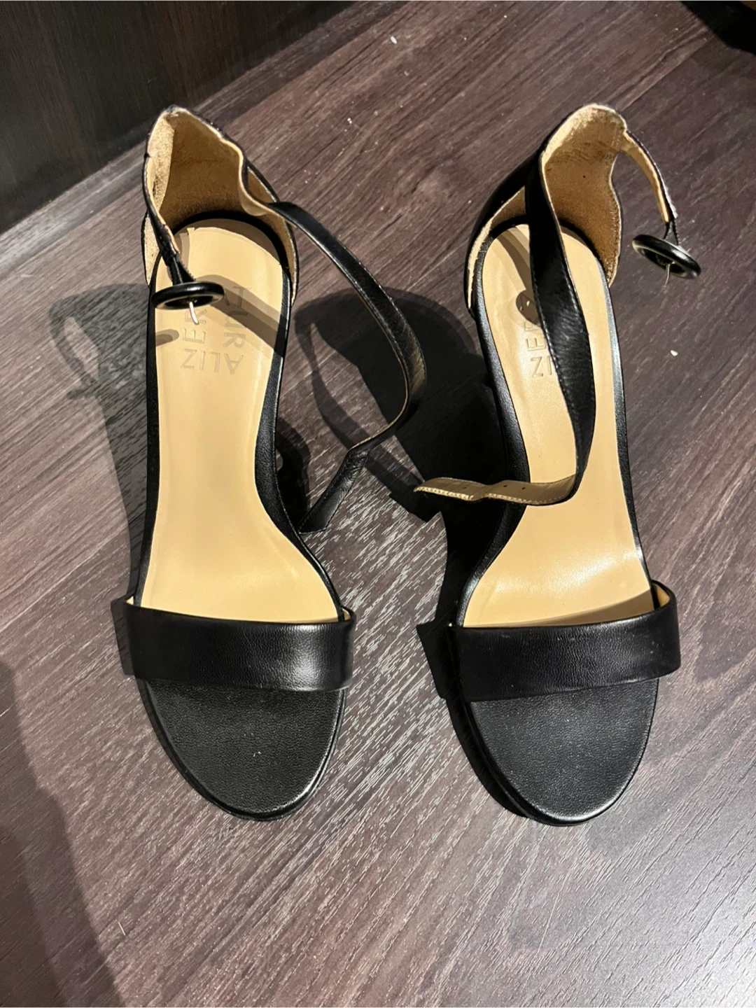 Naturalizer Kinsley Black Leather Ankle Strap Heels