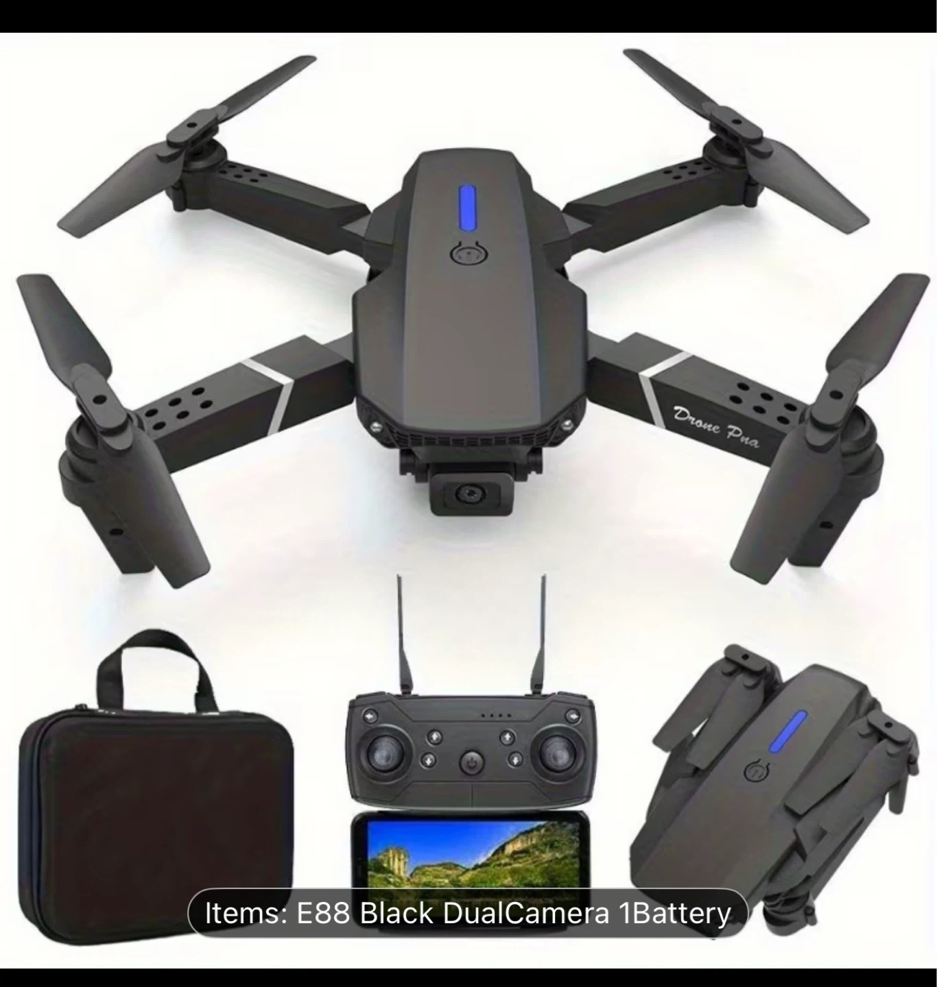 E88 Black Dual Camera Drone with Case