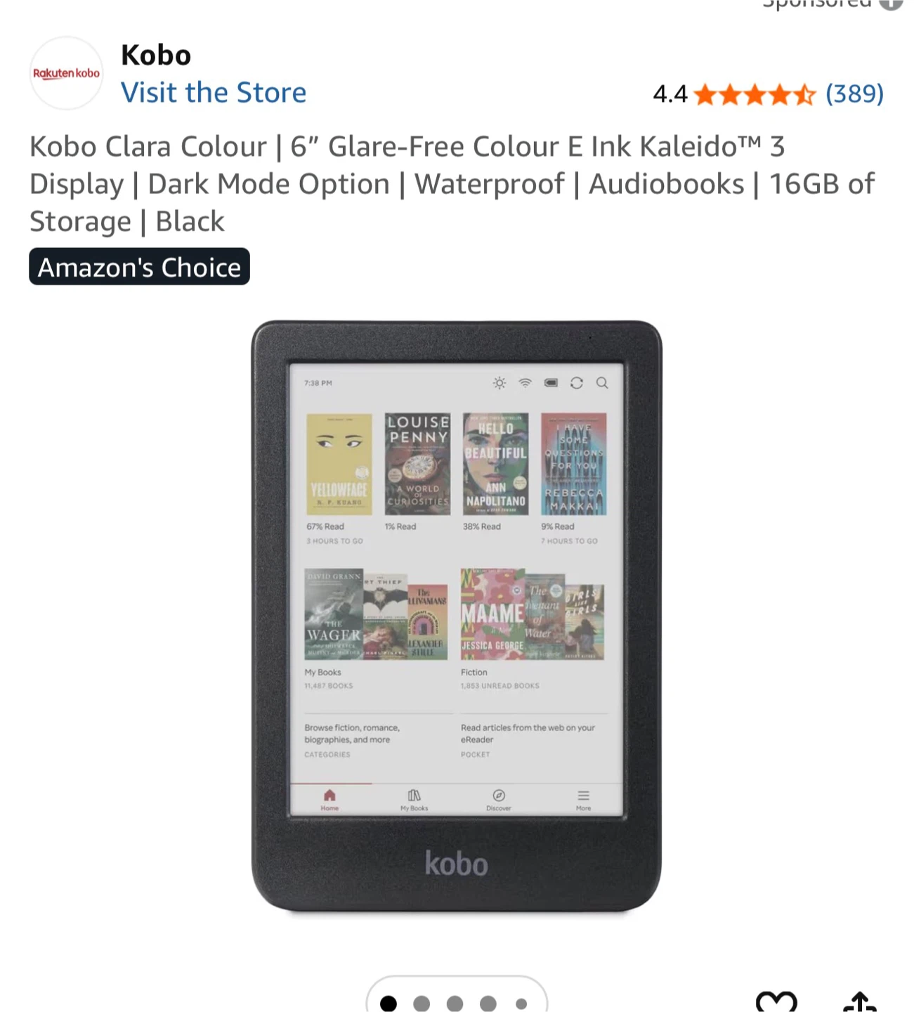 Kobo Clara Colour E-Reader - 6" Display - Black