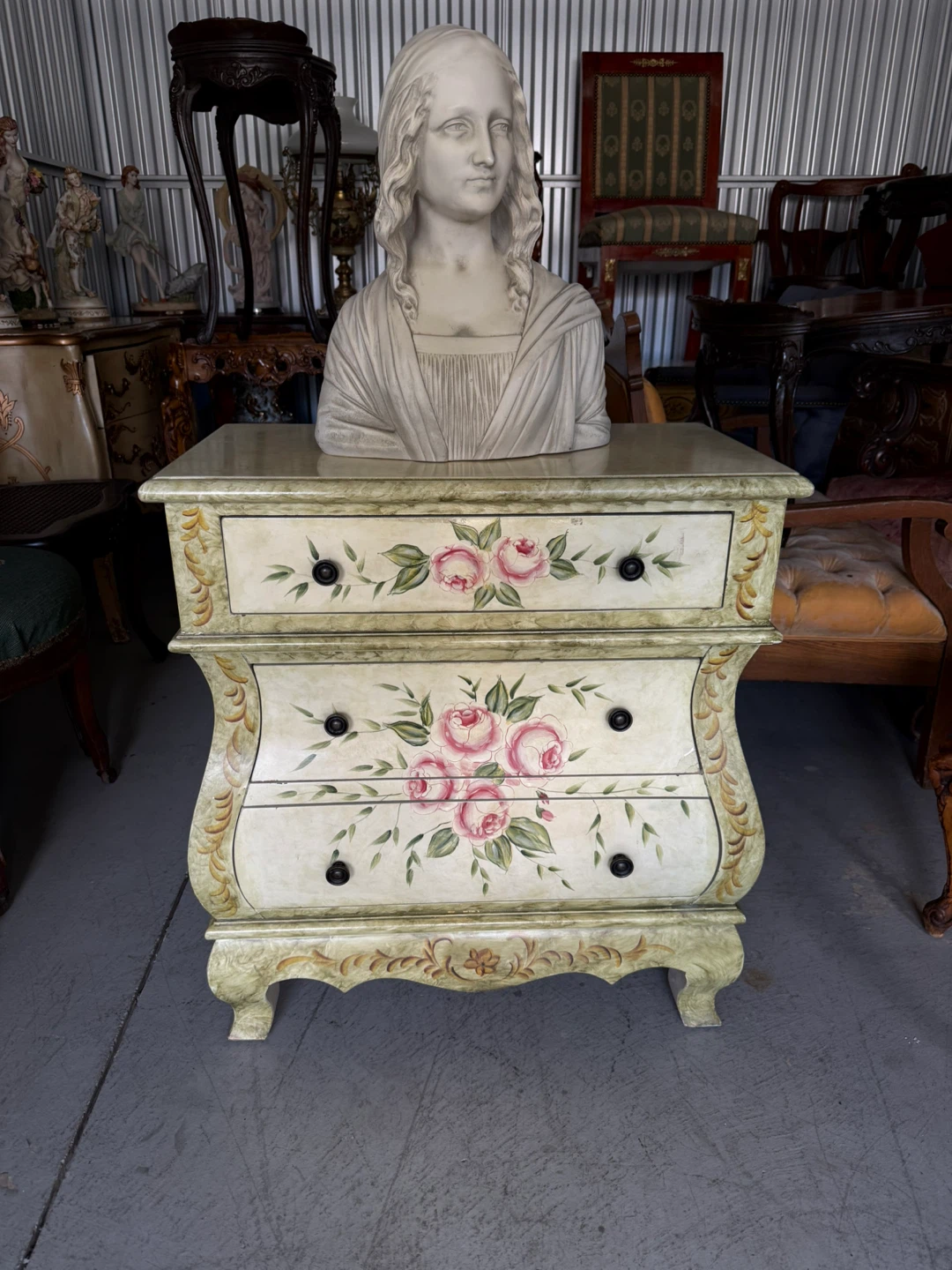 Vintage Hand-Painted Rose Dresser Chest
