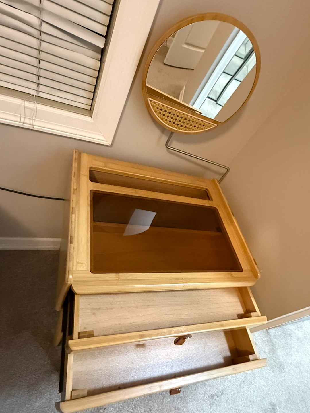 Bamboo Vanity Table with Mirror and Stool - photo 3