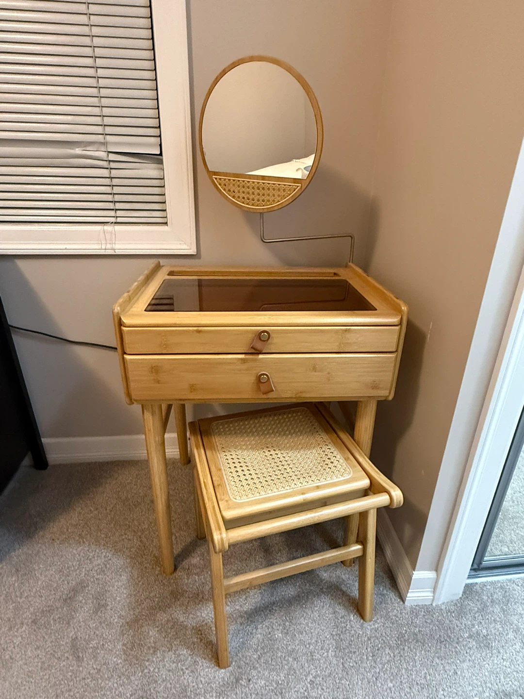 Bamboo Vanity Table with Mirror and Stool - photo 5