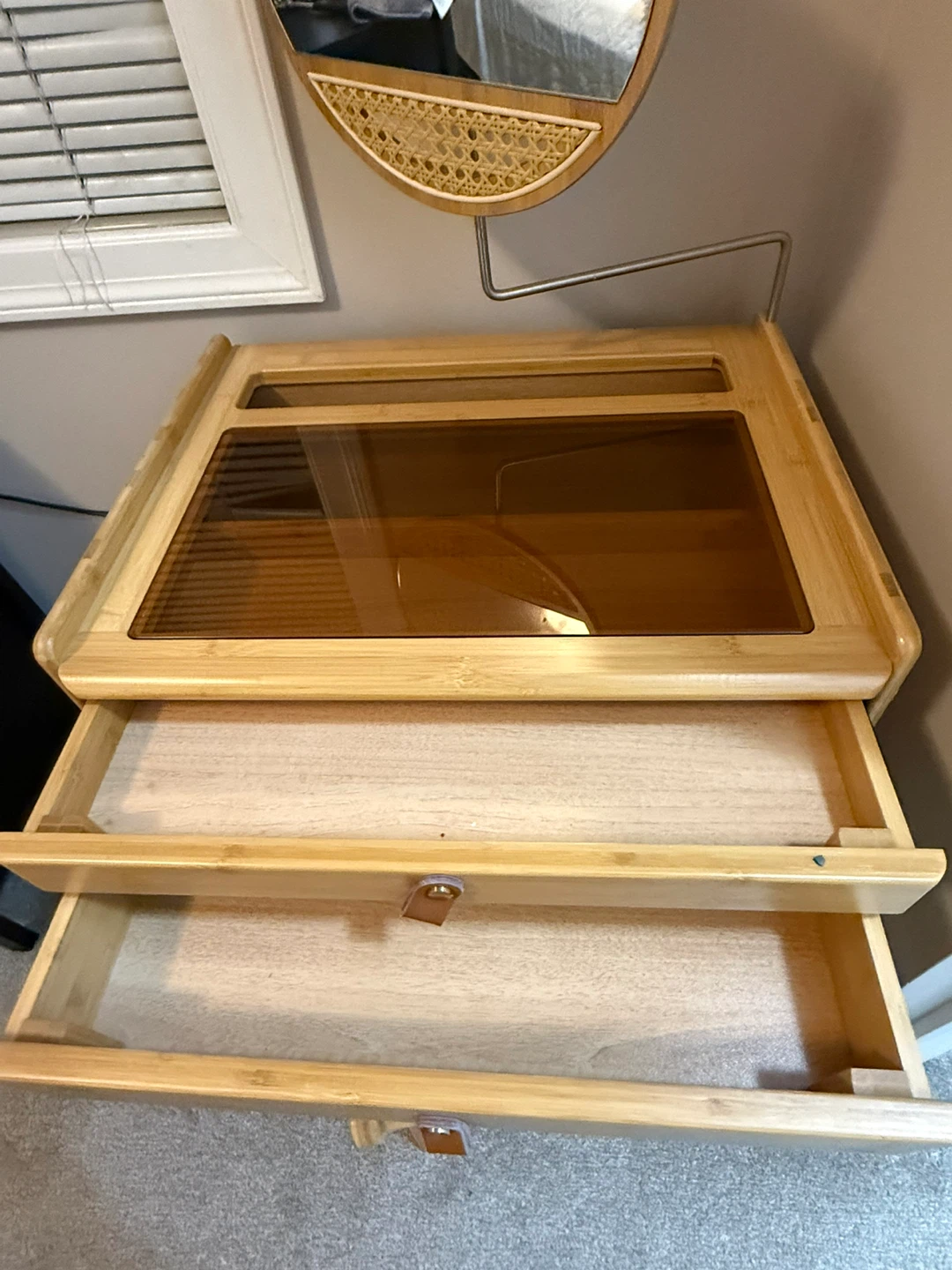 Bamboo Vanity Table with Mirror and Stool - photo 4