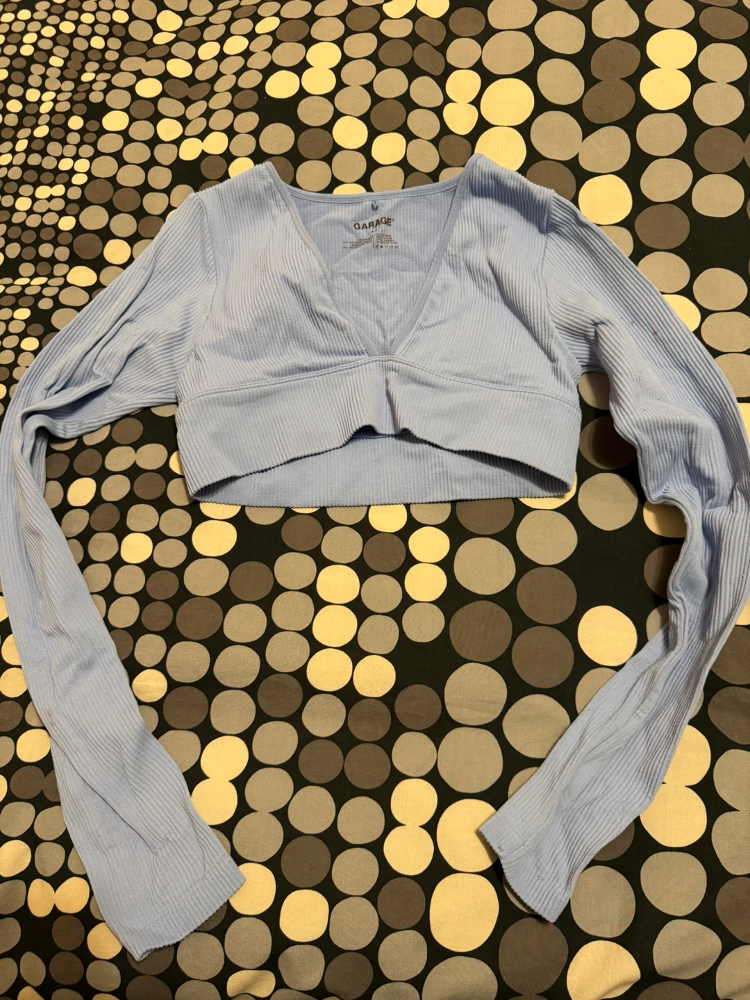 Garage Light Blue Ribbed Long Sleeve Crop Top
