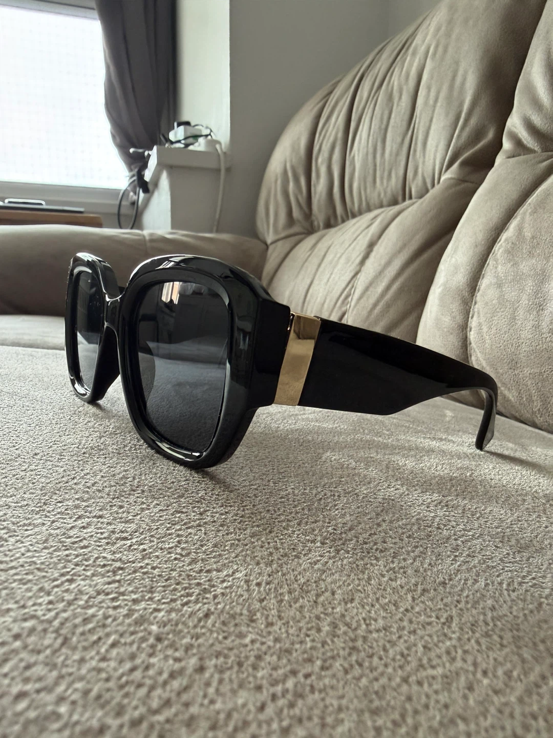 Black Oversized Square Sunglasses with Gold Accent - photo 2