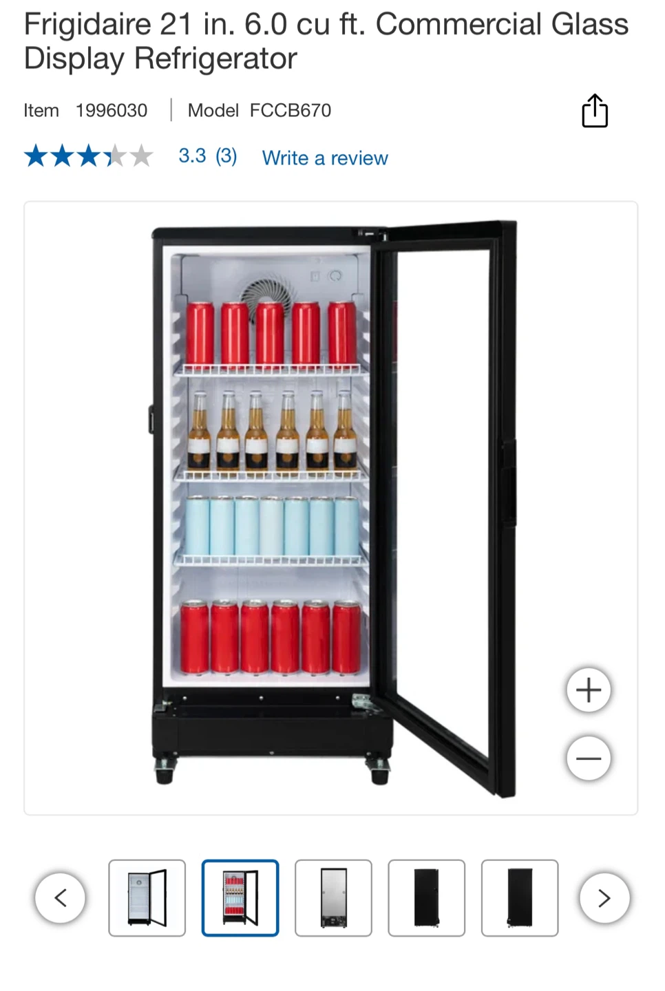 Frigidaire Commercial Glass Display Refrigerator