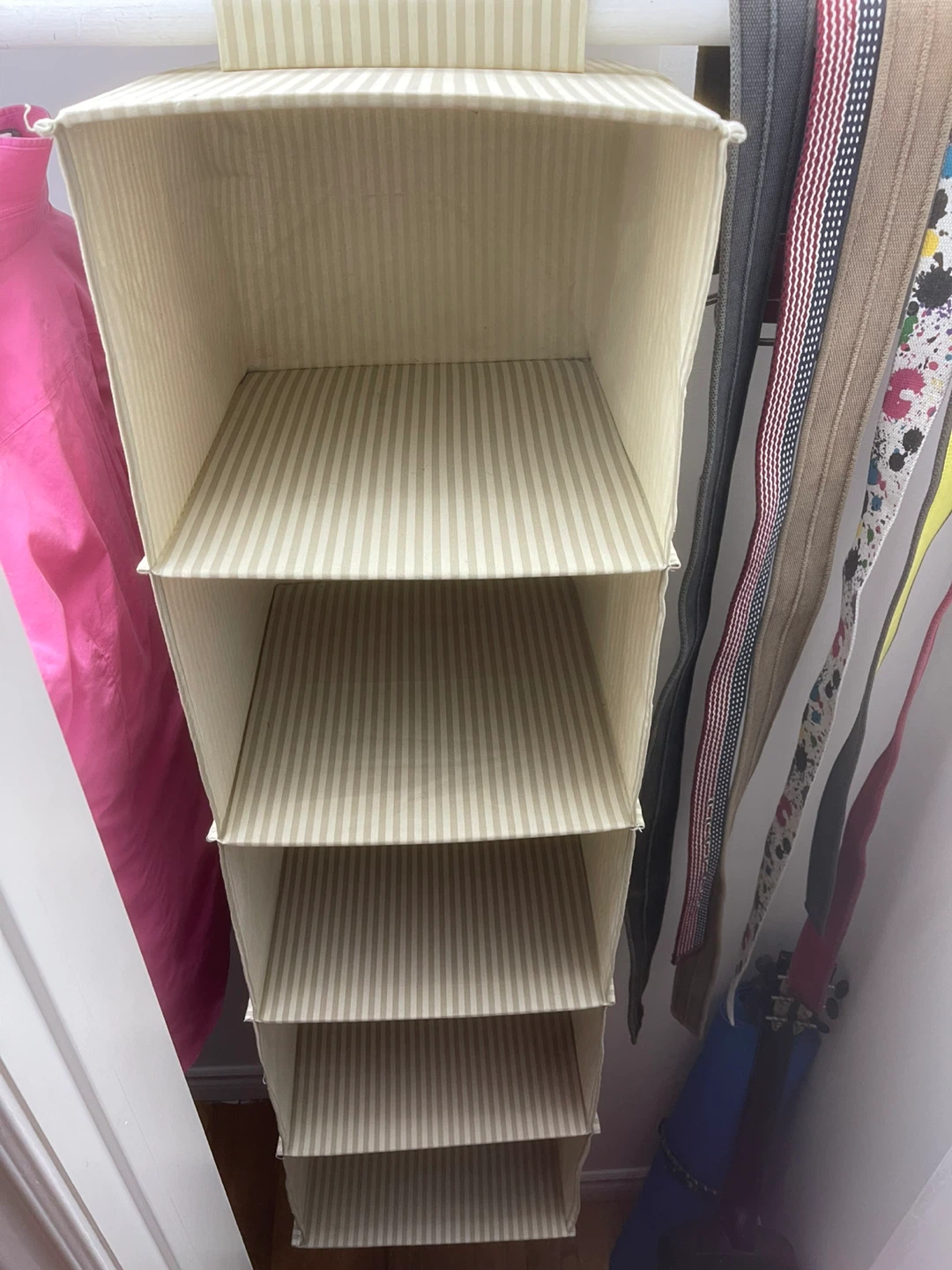 5-shelves hanging closet organizer with a pinstripe pattern - photo 2
