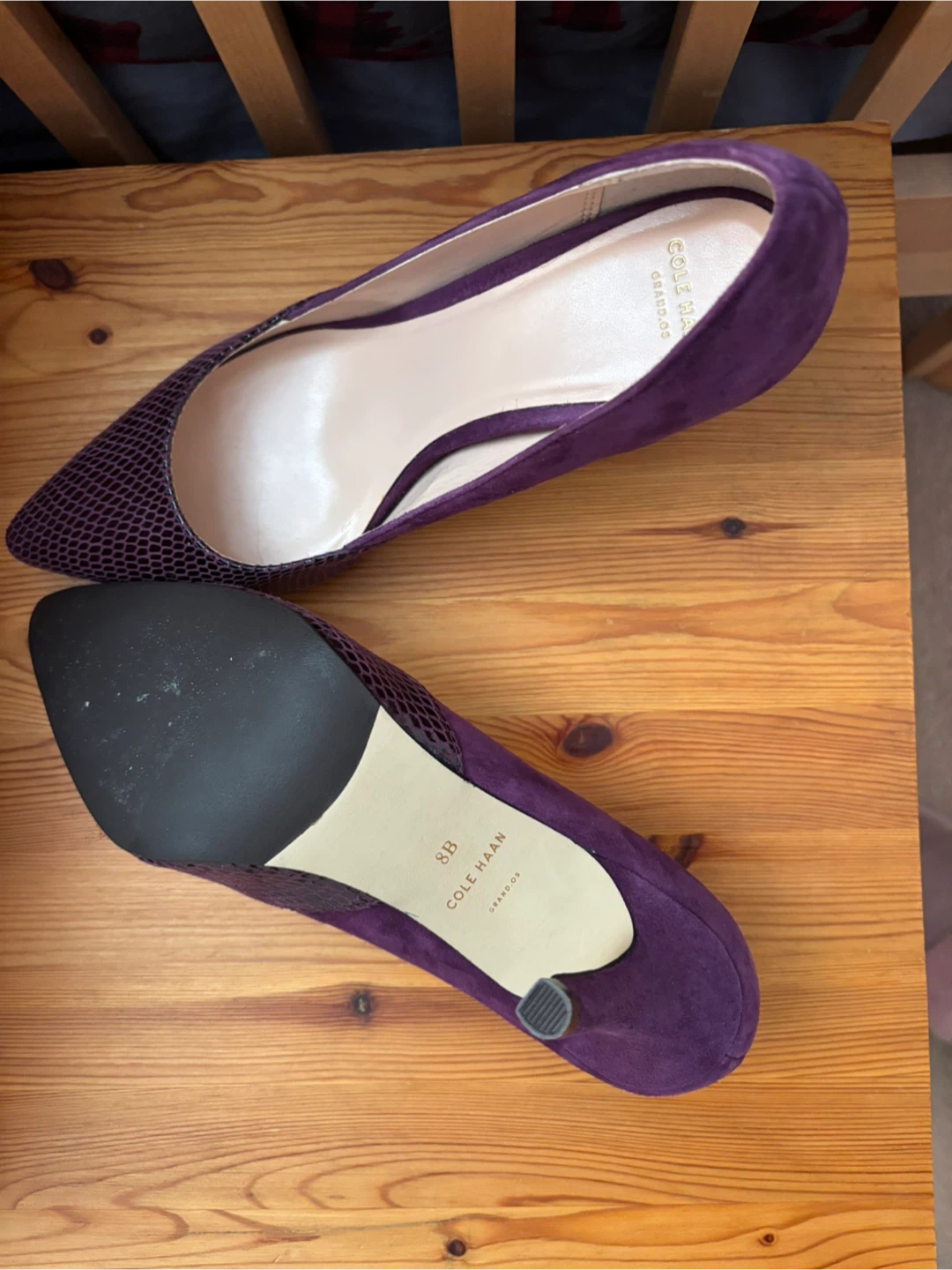 🏆Cole Haan Purple Suede & Embossed Leather Heels - Size 8B - photo 2