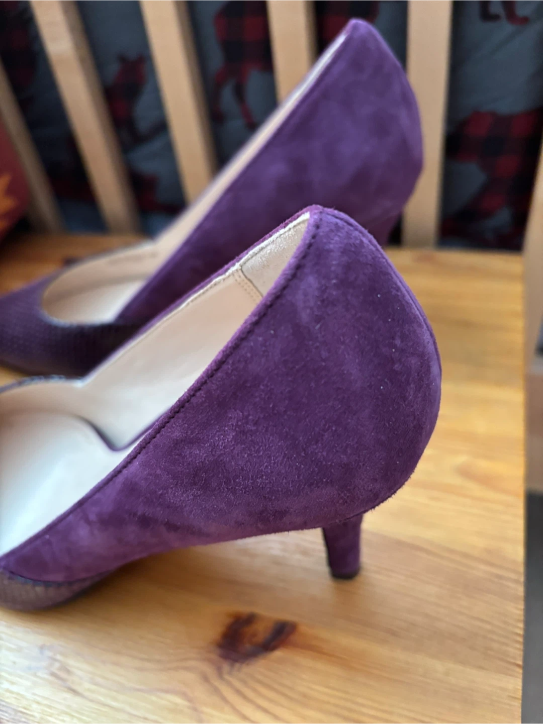 🏆Cole Haan Purple Suede & Embossed Leather Heels - Size 8B - photo 3