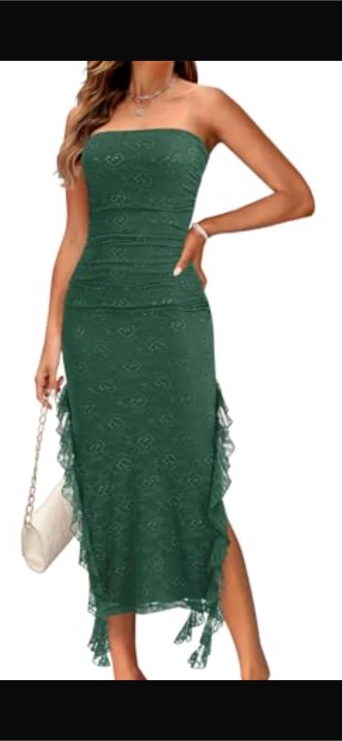 NEW! MEROKEETY Strapless Bodycon Sexy Lace Lace Ruched Dress - photo 3